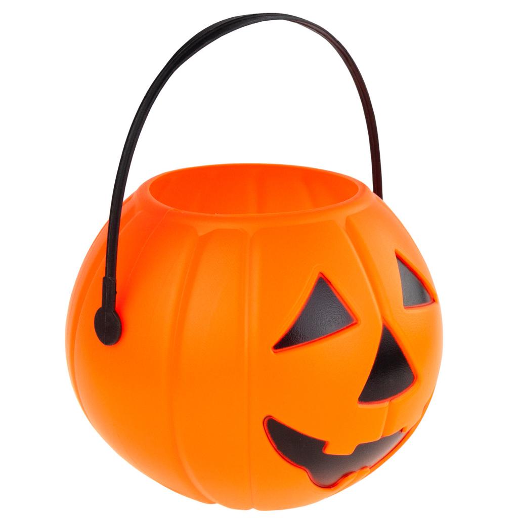 Candy bucket, plastic, orange, pumpkin, with handle, Halloween decorations, diameter 15cm
