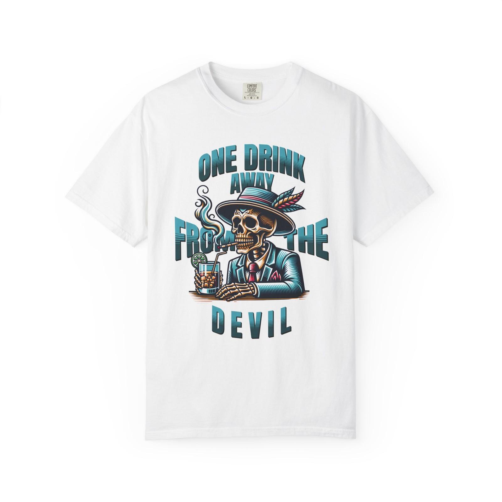 Skeleton Devil Drink T-shirt, Smoking Skull, Halloween Costume Top, Graphic Tee S