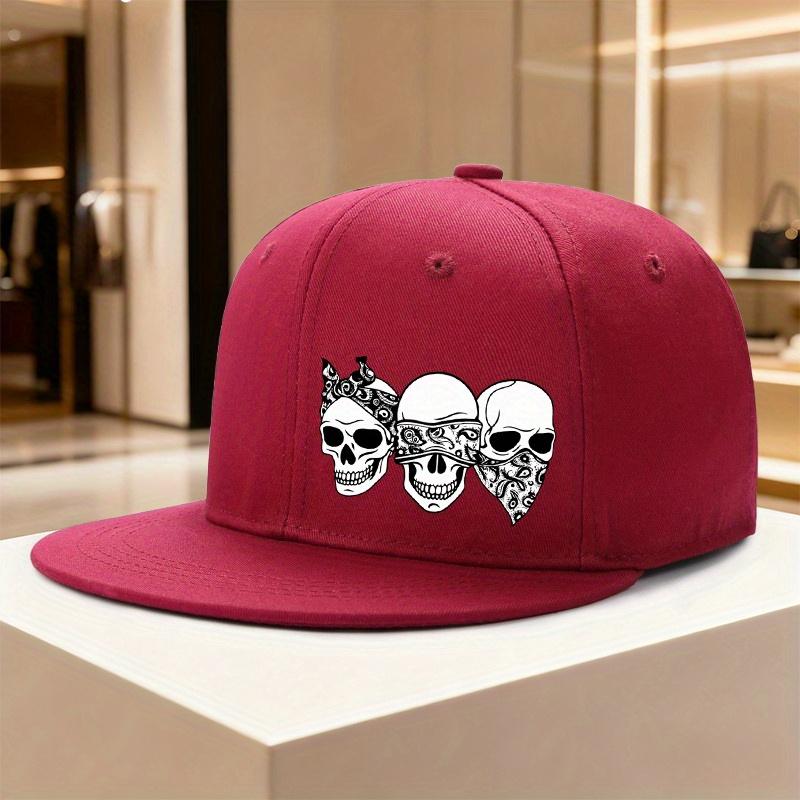 Three Skulls Hear See Speak No Evil Print Snapback Cap Polyester Adjustable Street Dance Baseball Hat Unisex