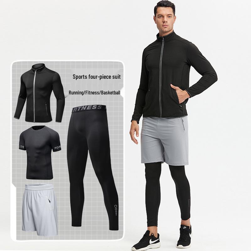Men's Quick-Dry Reflective Running & Fitness Suit - 4-Piece Set