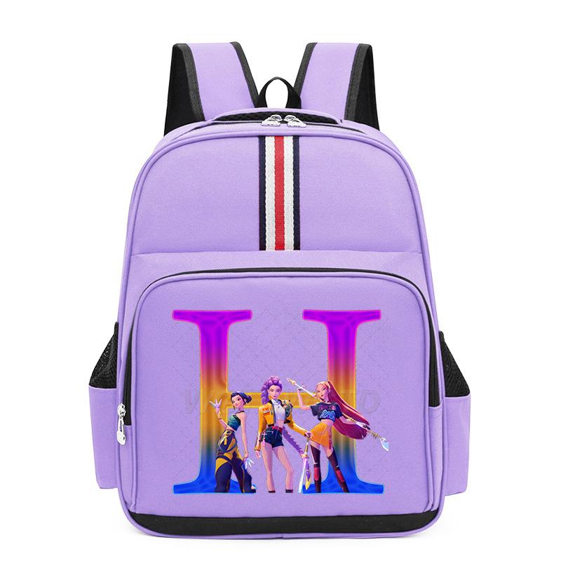 College Style Trend 26 Letter Printing Anime Cartoon Large Capacity Burden Reduction Backpack Casual Student School Bag