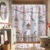 4Pcs Spring Floral Bird Shower Curtain Set with Non-Slip Bath Mat, Toilet Lid Cover, Contour Rug & 12 Hooks, Bathroom Decor
