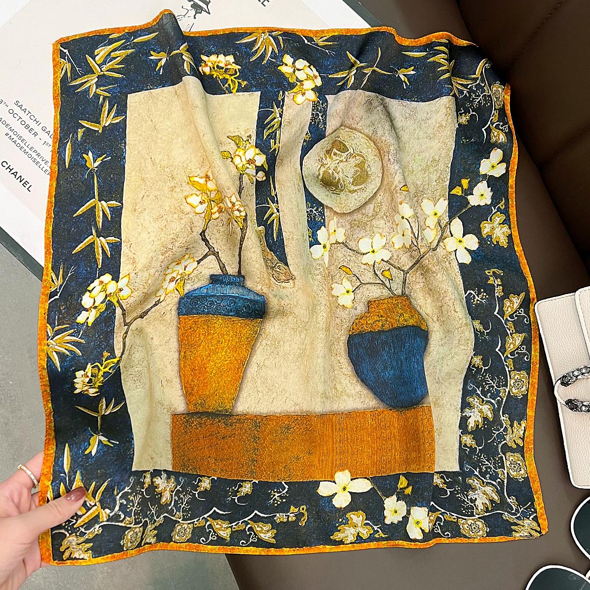 

100% Натуральный Настоящий Шарф из Шелка Косынка Фуляр Женская Бандана Шарфы для Женщин Хиджаб Галстук Шаль Накидки Квадратный Популярный Головной Платок Real Silk 53x53cm