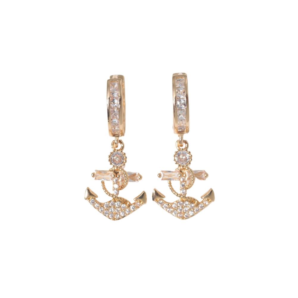 1 Pair Fashion Anchor Zirconia Dangle Earrings for Women Golden Earring Jewelry Party Accessories