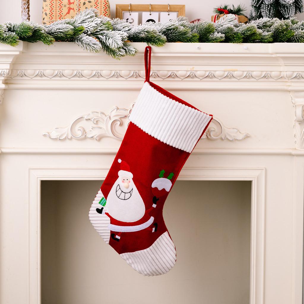 Christmas Colorful Plush Stocking With Whimsical Santa And Delightful Reindeer For Joyful Seasonal Celebrations