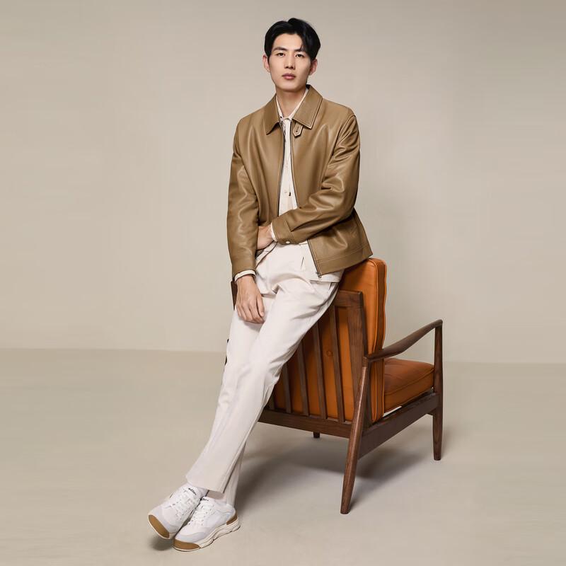 Qipai Men's Genuine Sheepskin Lapel Jacket