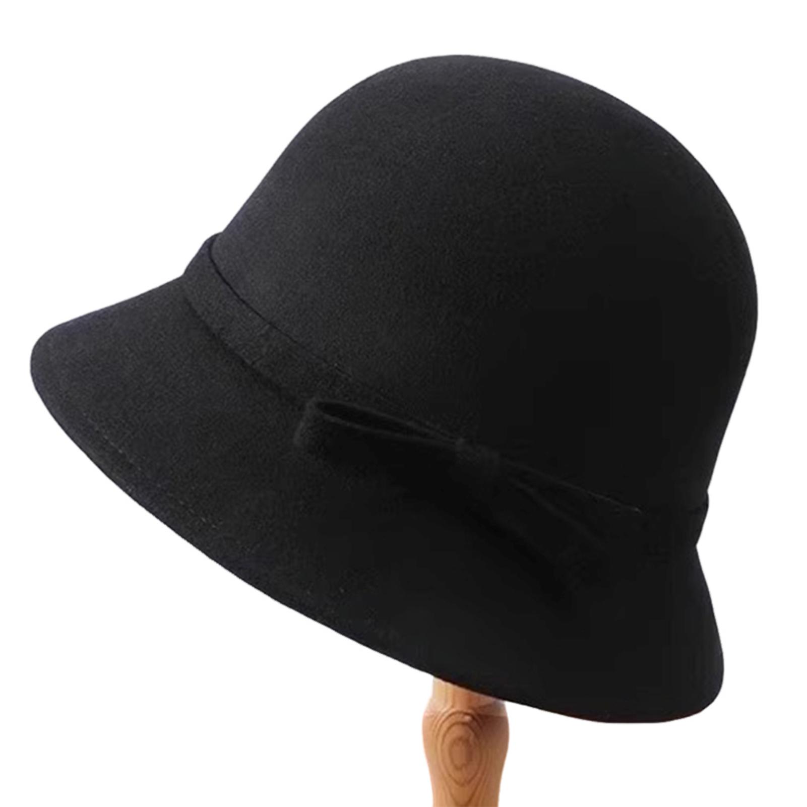 Women Winter Wool Bucket Hat Elegant Large Brim Warm Hat Gift for Birthdays and Festivals чёрный