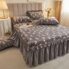 3 stücke Kleine Blumenmuster Plüsch Bett Rock Winter Dicke Volant Rand Tagesdecke Matratze Schutzhülle Anti Slip Bettlaken
