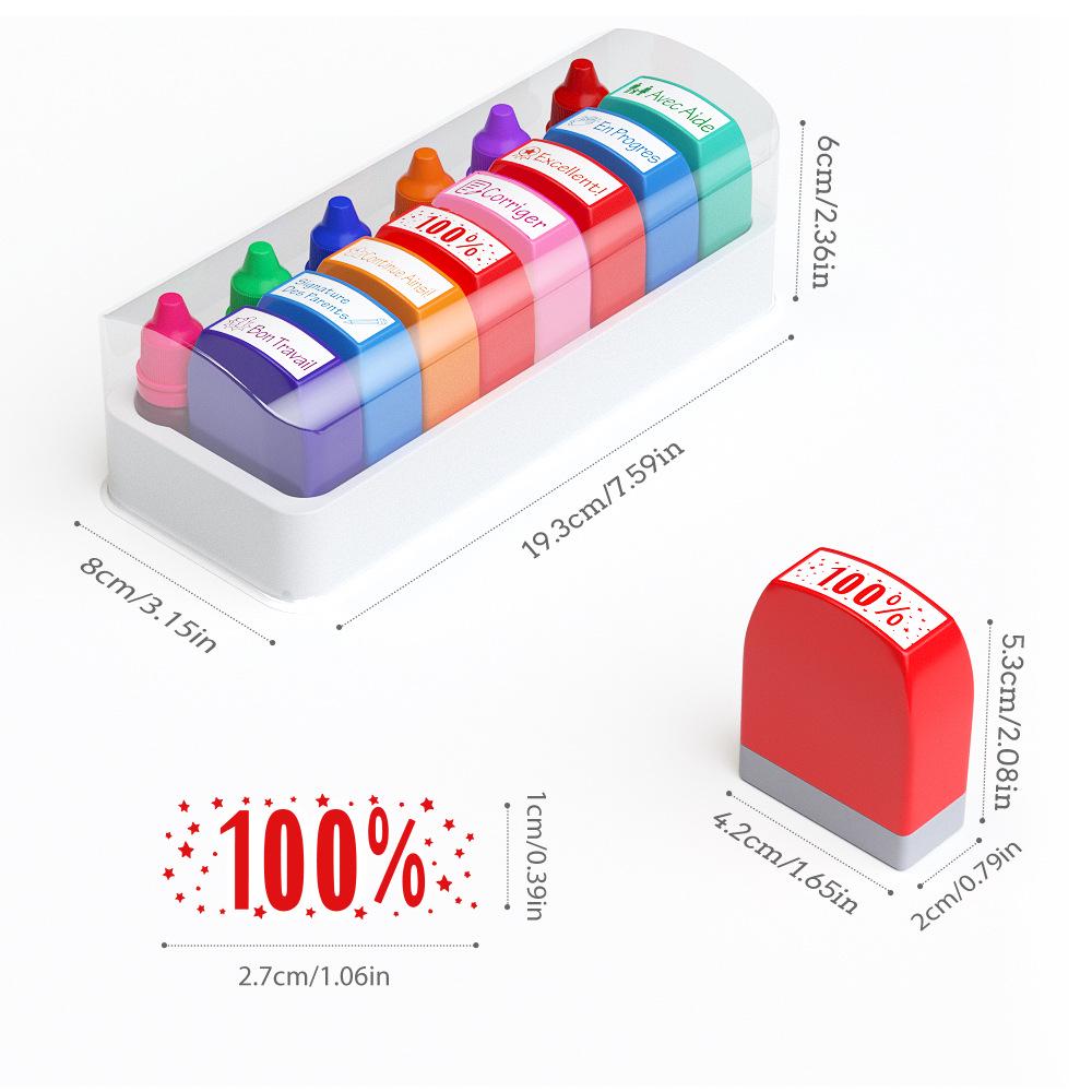 Colorful German & French Teacher Stamps Set - 8 Motivational and Encouraging Designs for Classroom & Homework