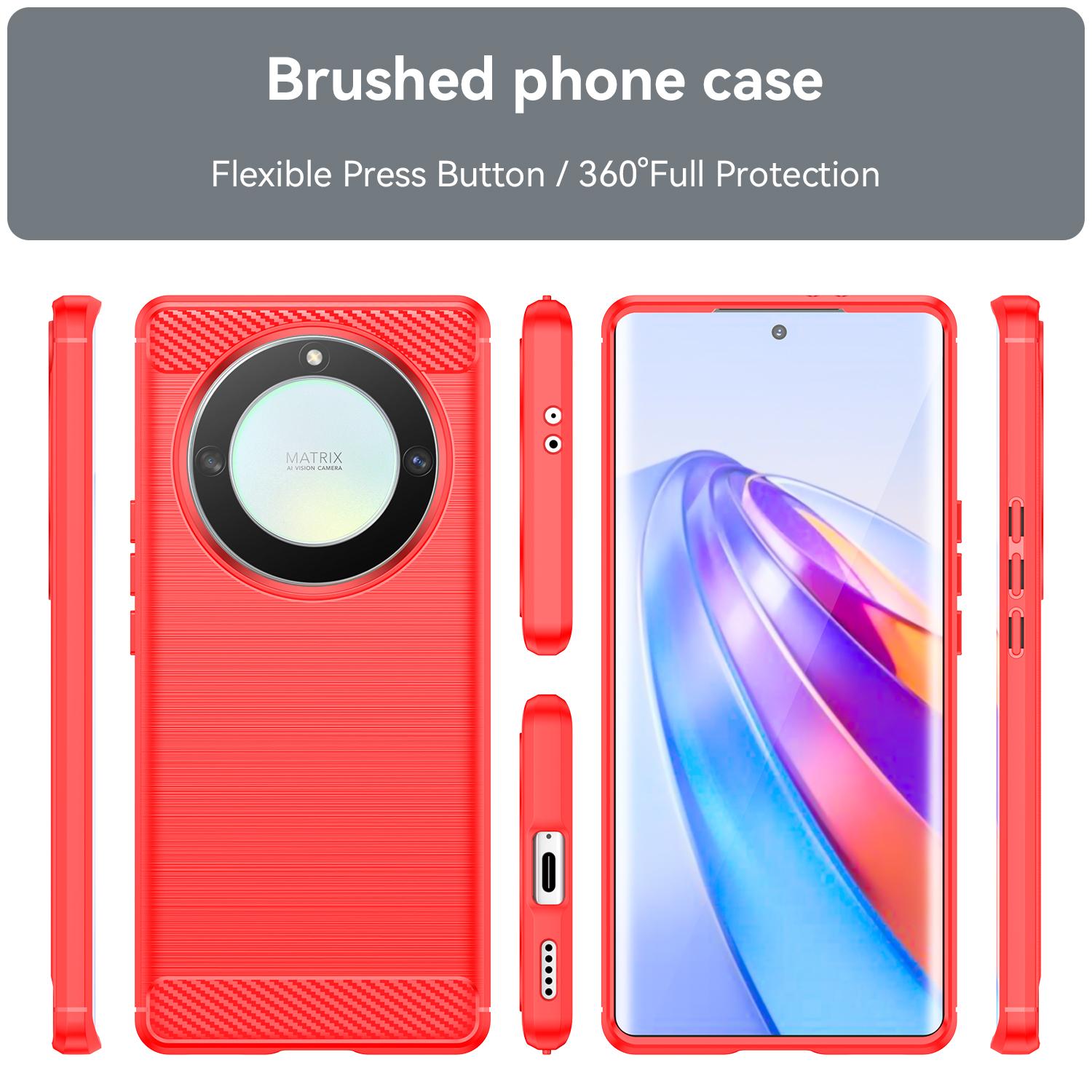 

For Honor X9a 5G/X40 5G/Magic5 Lite 5G Carbon Fiber Texture Phone TPU Case Brushed Phone Cover Red