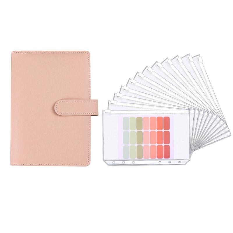 Geldsparender Geldbeutel Leder Budgetplaner mit Bargeldumschlägen und bunten Etiketten Aufkleber Ordner Geldorganisator