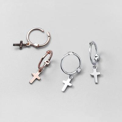 (Pair)P0856W 925 Silver Clip Mini Ear Stud Cross Earrings