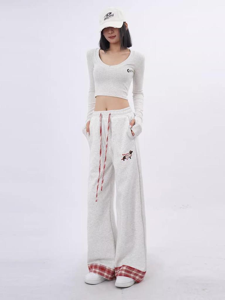 Women's Sporty Retro Wide-Leg Sweatpants, Cuffed, 2025 Design – Loose Fit for Autumn/Winter Casual Wear
