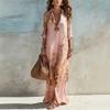 Abito Maxi Floreale Boho da Donna con Scollo a V Manica Corta Larga Estivo Lungo