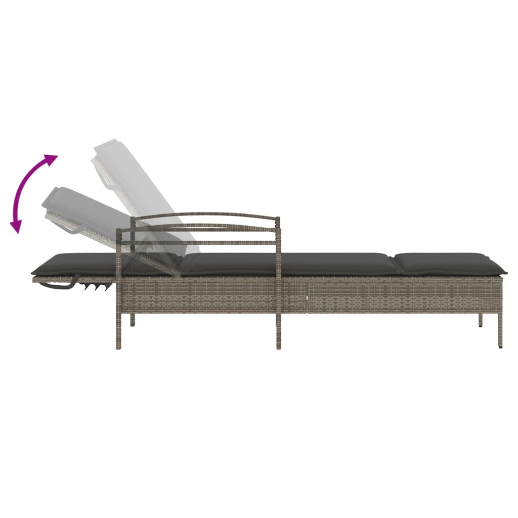 Grey Sun Lounger with Cushion 63 X 200 X 81 Cm Poly Rattan