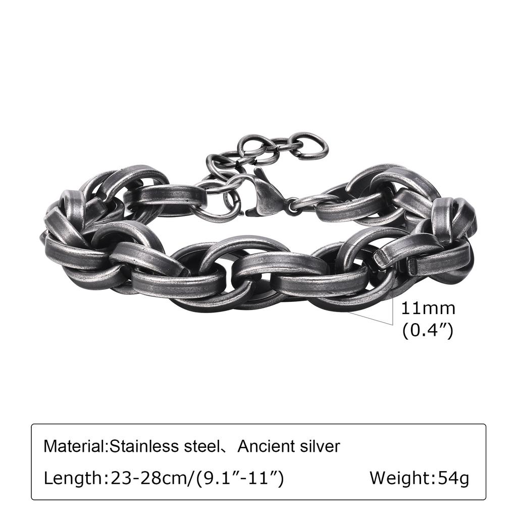 Simple Hip Hop Vintage Twisted Link Chain Wristband Waterproof Stainless Steel Fashion Jewelry Bracelet for Men Women