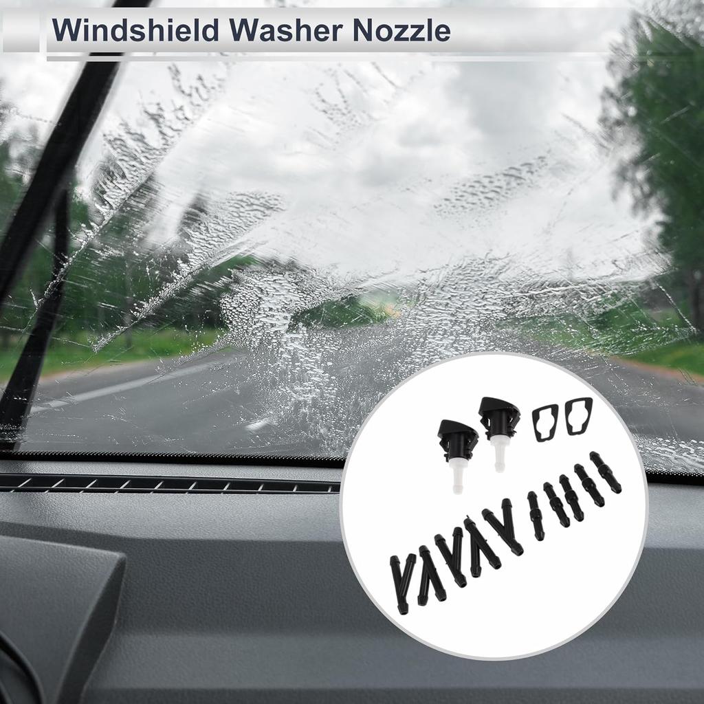 Windshield Washer Nozzle for Dodge Avenger 2008-2011 Front W/ 5 Pcs Y Hose Connector Car Black,White Plastic 1 Set