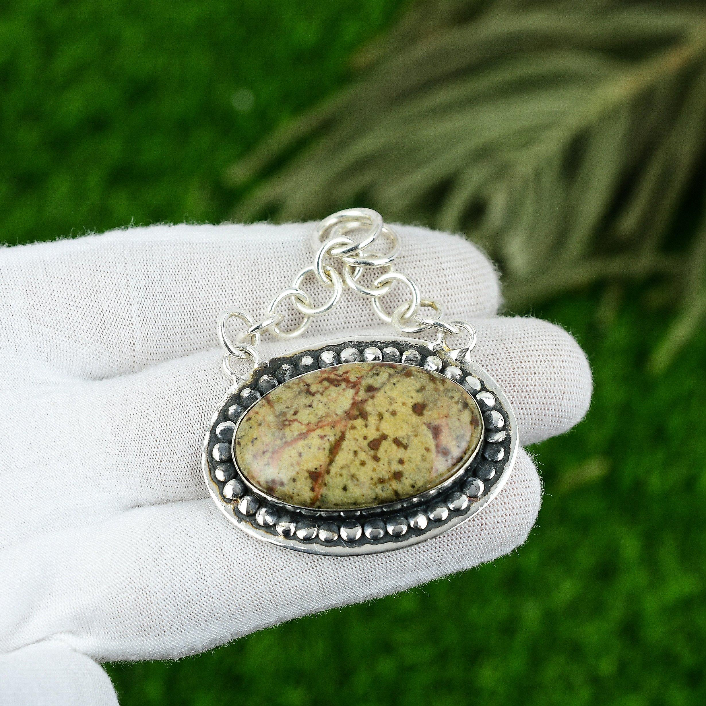 Friendship Day Deal Polychrome Jasper Stone 925 Sterling Silver Pendant Jewelry