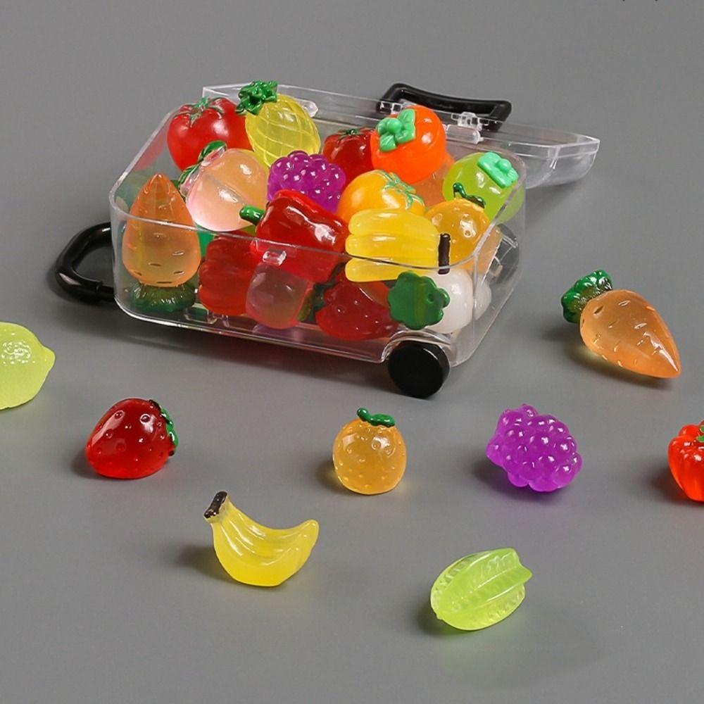 Retractable Wheels Mini Suitcase Fruits Glow In The Dark Luminous Fruits Toy  Jewelery Storage Box