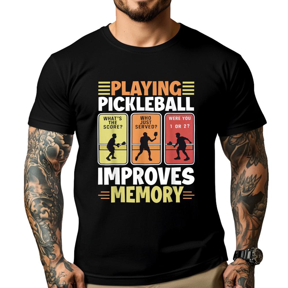 Pickleball Player Paddleballplaying Pickleball Improves Memory Pickleball Player Mens Designer Clothes T Shirt Design - Men s... S