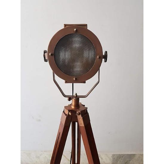 Copper Antique Marine Searchlight Nautical Tripod Floor Lamp Theater Spotlight