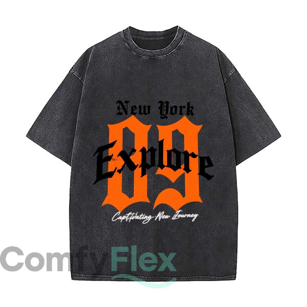 New York Explore Captivating New Journey Graphic Vintage Distressed Loose Streetwear Tops
