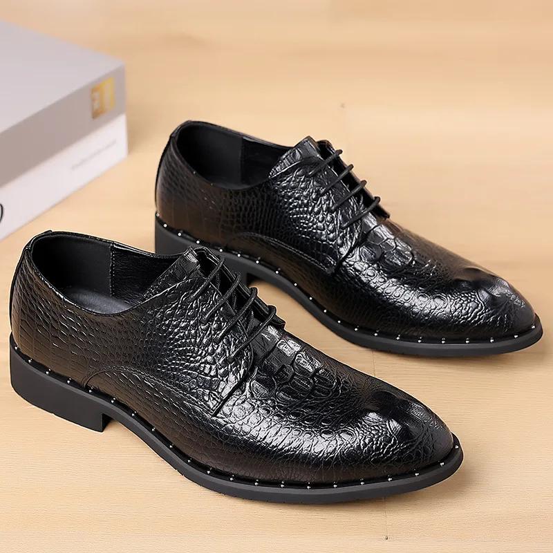 Men's 2025 Dress Leather Shoes Lace-Up Wedding Party Shoes Mens Business Office Oxfords Flats Plus Size Men Fashion