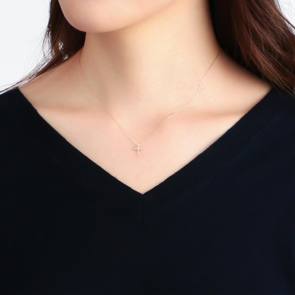 Estelle Official Women's Necklace, 10K Yellow Gold with Diamonds and Cross Motif, 0442-0048-0020-0000
