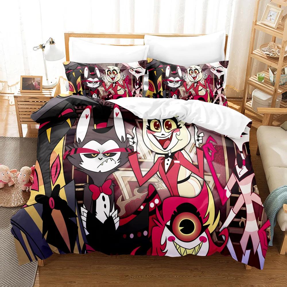 Fashion Cartoon H-Hazbin Hotel Bedding Set Cartoon Pattern Print Duvet Cover Set King Queen Full Double Single Size Cute Gifts
