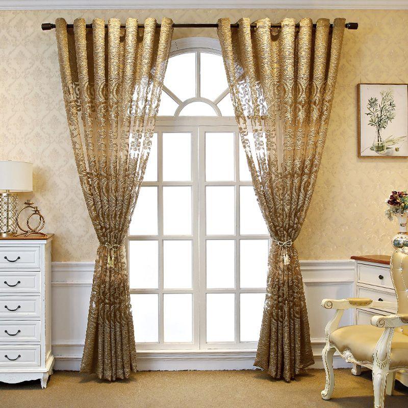 Golden European-style Jacquard Curtains with Grommet Top for Living Room Bedroom Study Dining Room Balcony Office Home Decoration