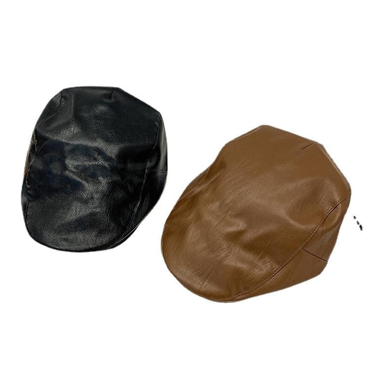 Pu leather black beret women's summer personality retro British reverse wearing forward cap autumn and winter painter hat