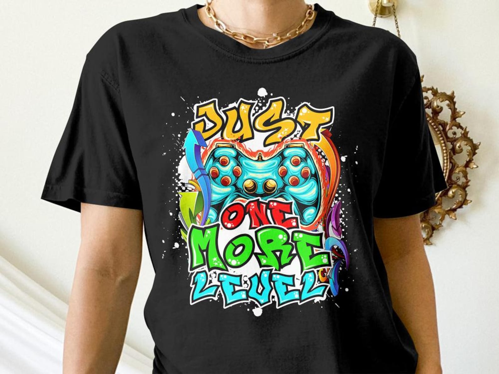 Funny Gamer Shirt, Just One More Level, Funny Gaming Gift, Video Game Graffiti Tees 3XL