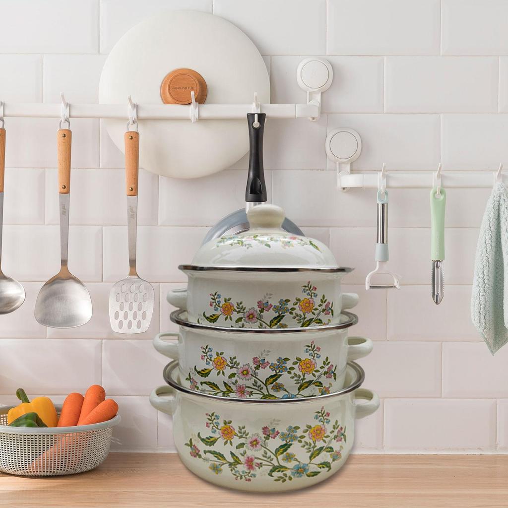 3x Enamel Stockpots Simmering Pot Cookware Vintage Design Cooking Pots for Cooking Induction Cookers Gas Furnaces Kitchen Dining