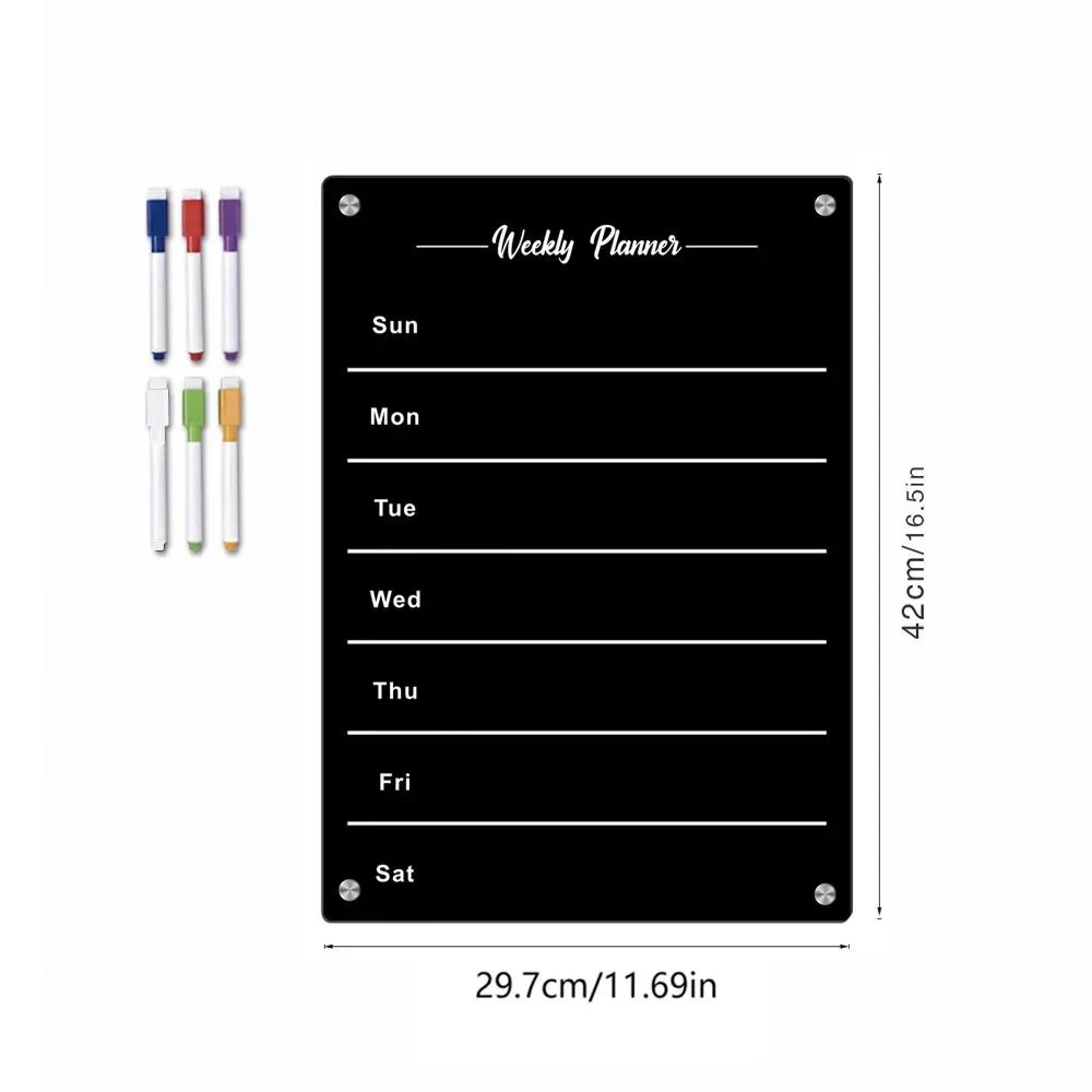 Czarne Magnesy na Lodówkę Akrylowe Tablice Planera Tygodniowego Przepisywalne Naklejki na Lodówkę Tablica do Pisania na Sucho Tablica na Notatki Dekoracja Kuchni