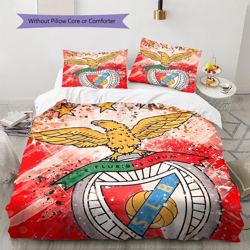 SL Benfica Football Club Pattern Bedding Quilt Set Home Decoration Gift (1 * duvet cover + 2 * pillowcase without core)