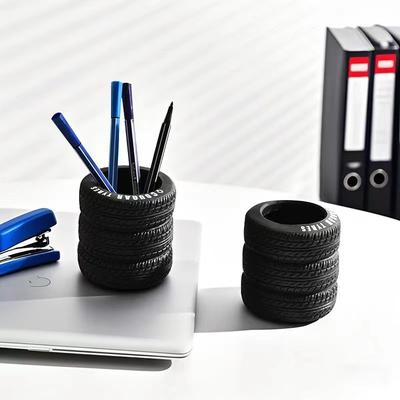 1 Pcs Creative Tire Shaped Design Pen Holder Office Desktop Ornament and Multifunctional Organizer for Students and Home Decor