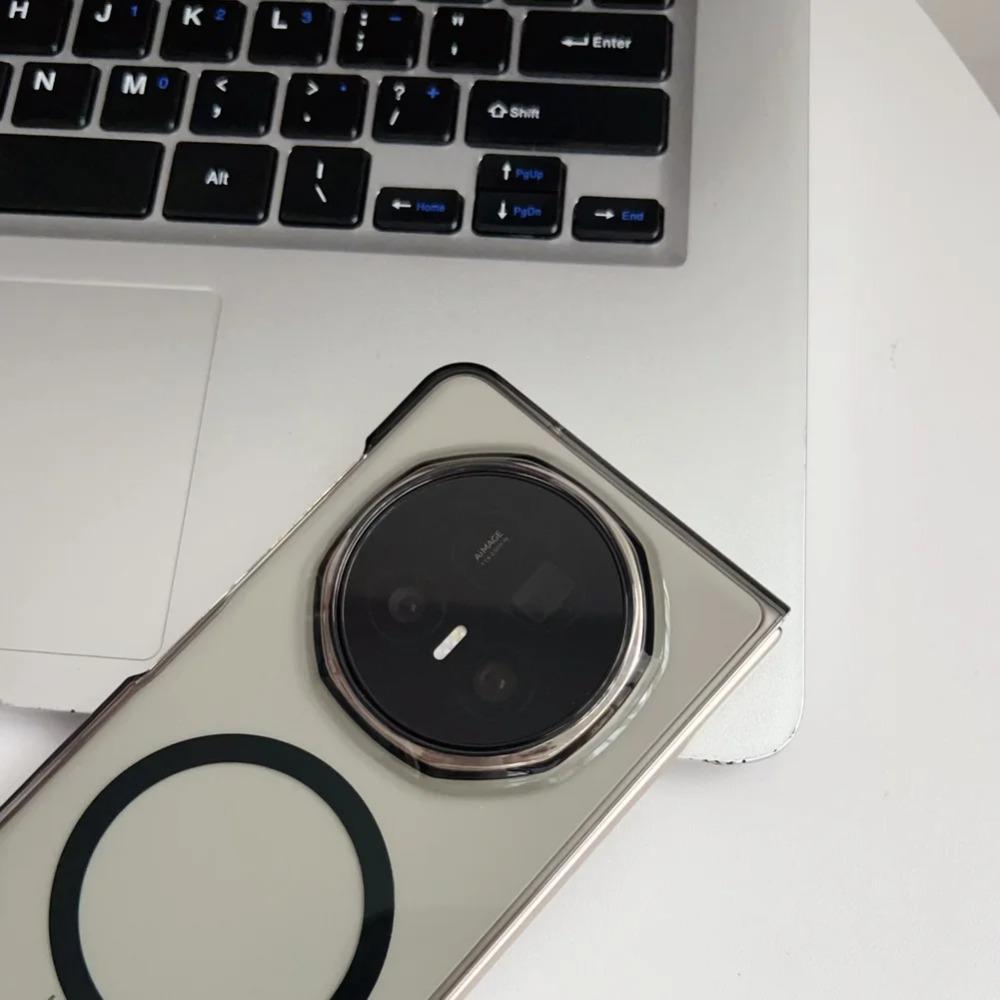 Przezroczyste i Półprzezroczyste Magnetyczne Pierścień Adsorpcyjny Etui na Telefon dla Honor Magic V5 V3 Wszechstronna Ochrona Aparatu Tylna Pokrywa