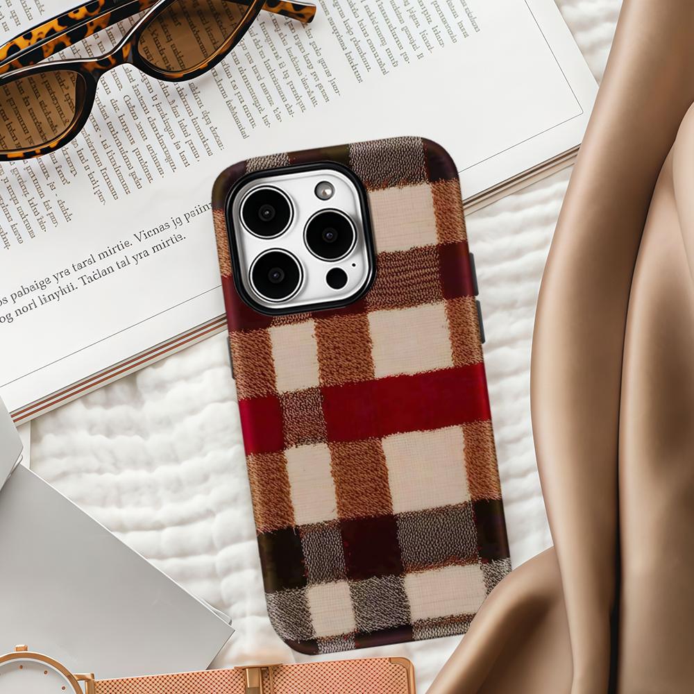 Rustic Plaid Woven Phone Case for IPhone 17 16 15 14 13 Pro Max Plus for Magnetic Single Double-layer Tough Case