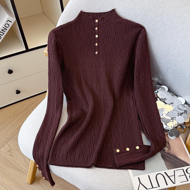 Women's Autumn Winter High Neck Rivet Sweater - Warm Long Sleeve Knit Pullover