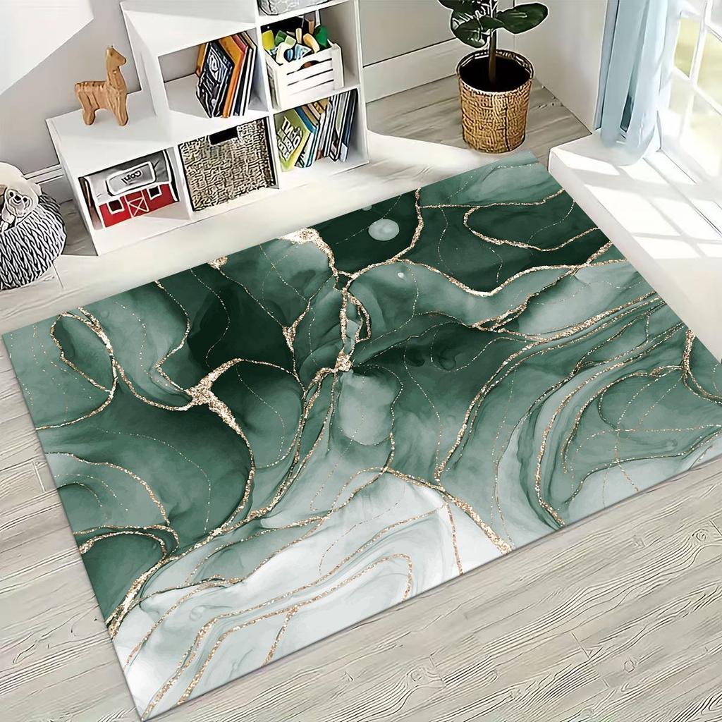 2026 Luxurious Marble Black Green Gold Colorful Stone Texture Rug for Bedroom Living Room Sofa Home Doormat Decor,Non-slip Mat