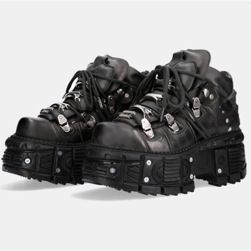 Vintage Spanish Tank Sole Metal High-top Shoes Cowhide Platform Small Leather Shoes Dark Punk Muffin Sole Single Shoes Women