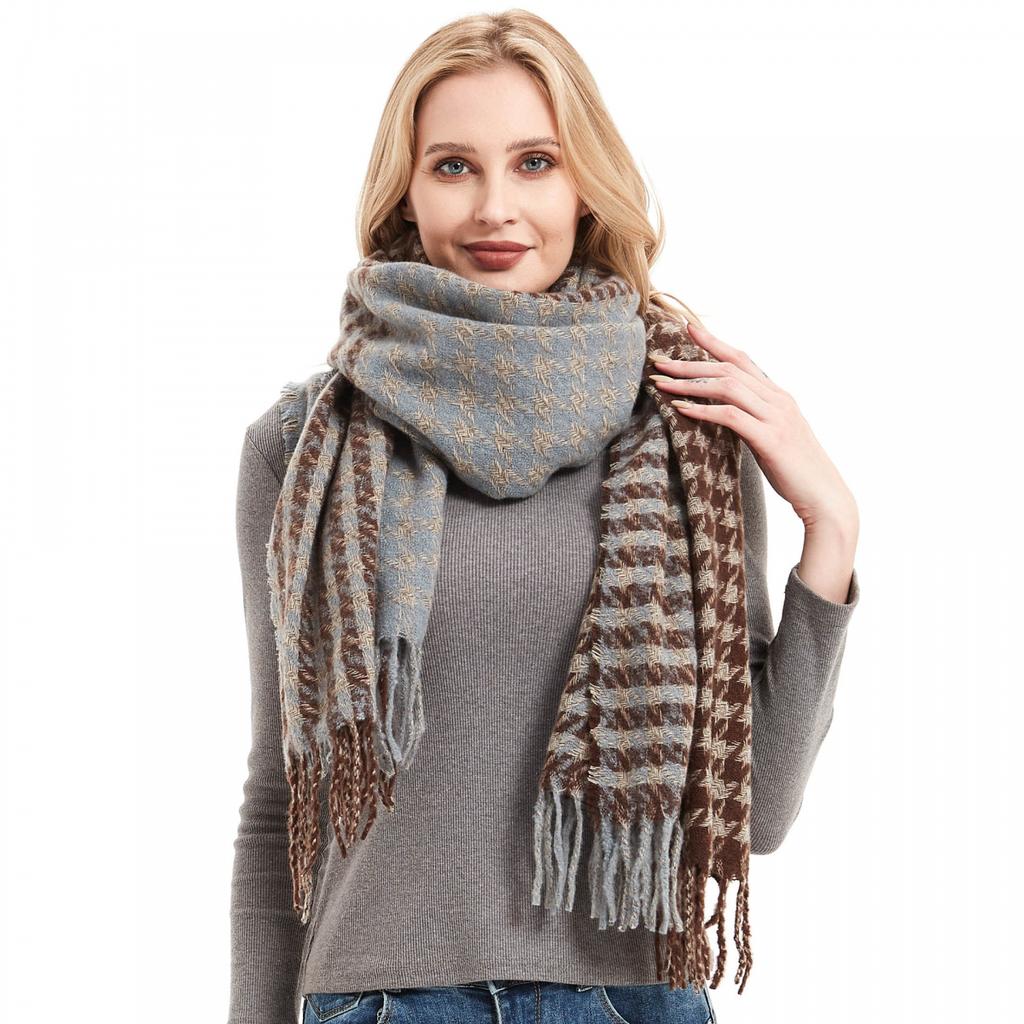 Høst vinterskjerf Brunt Houndstooth skjerf for kvinner dusk sjal