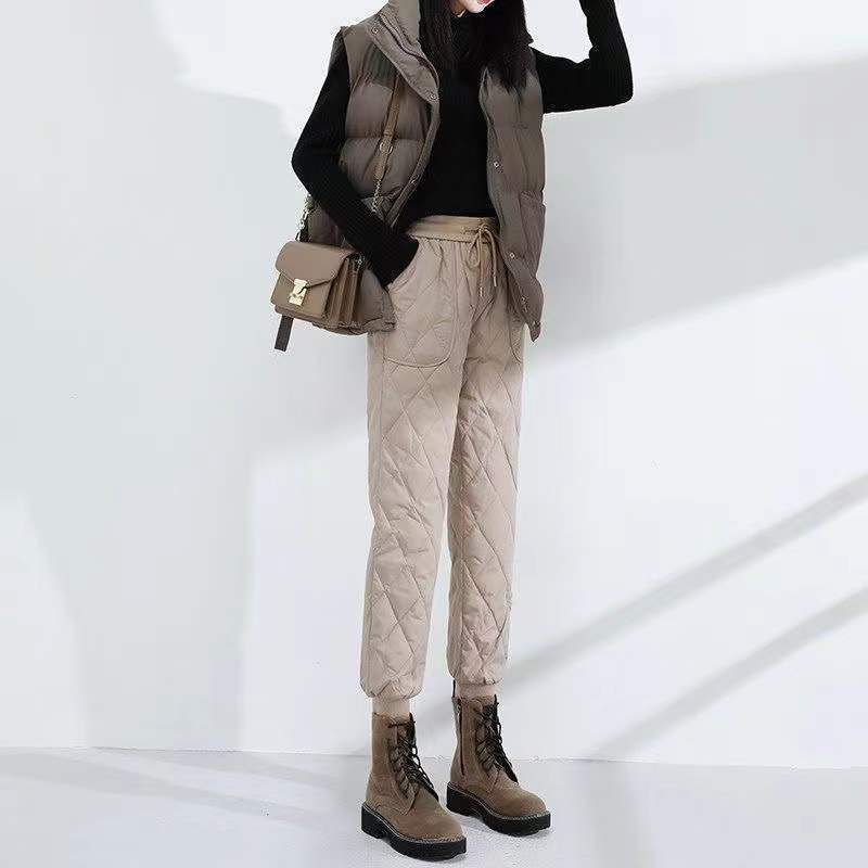 

Женские утепленные пуховые хлопковые брюки с высокой талией на осень и зиму 2XL хаки