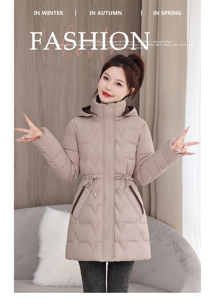 Khaki Down Cotton Clothes Women's Winter New Slim and Thin Fashion Cotton-padded Clothes Medium and Long Warm Jacket Foreign Style