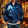 Men's Halloween Print Raglan Sweatshirt Loose Fit Stand Collar Casual Top