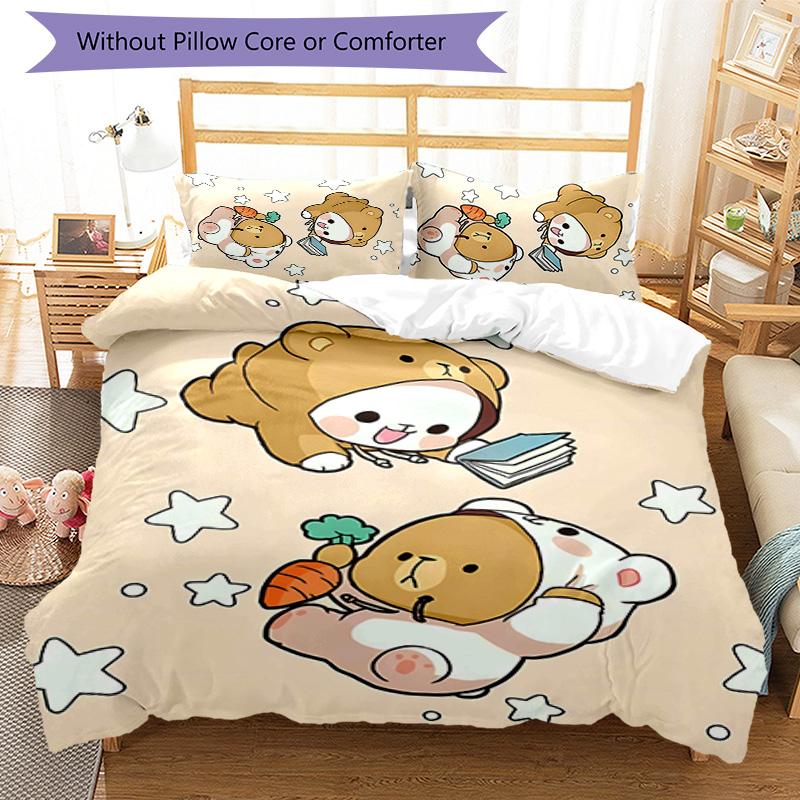 3pcs Bubu and Dudu1 Pattern Bedding Set Duvet Cover Set Includes Duvet Cover &pillowcases, Perfect All Season Bedroom Decoration & Gift
