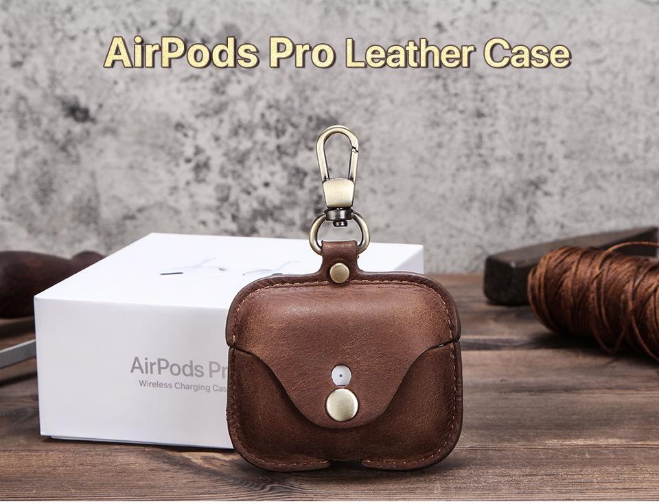 Genuine Leather Snap-Closure Flip Case for AirPods Pro