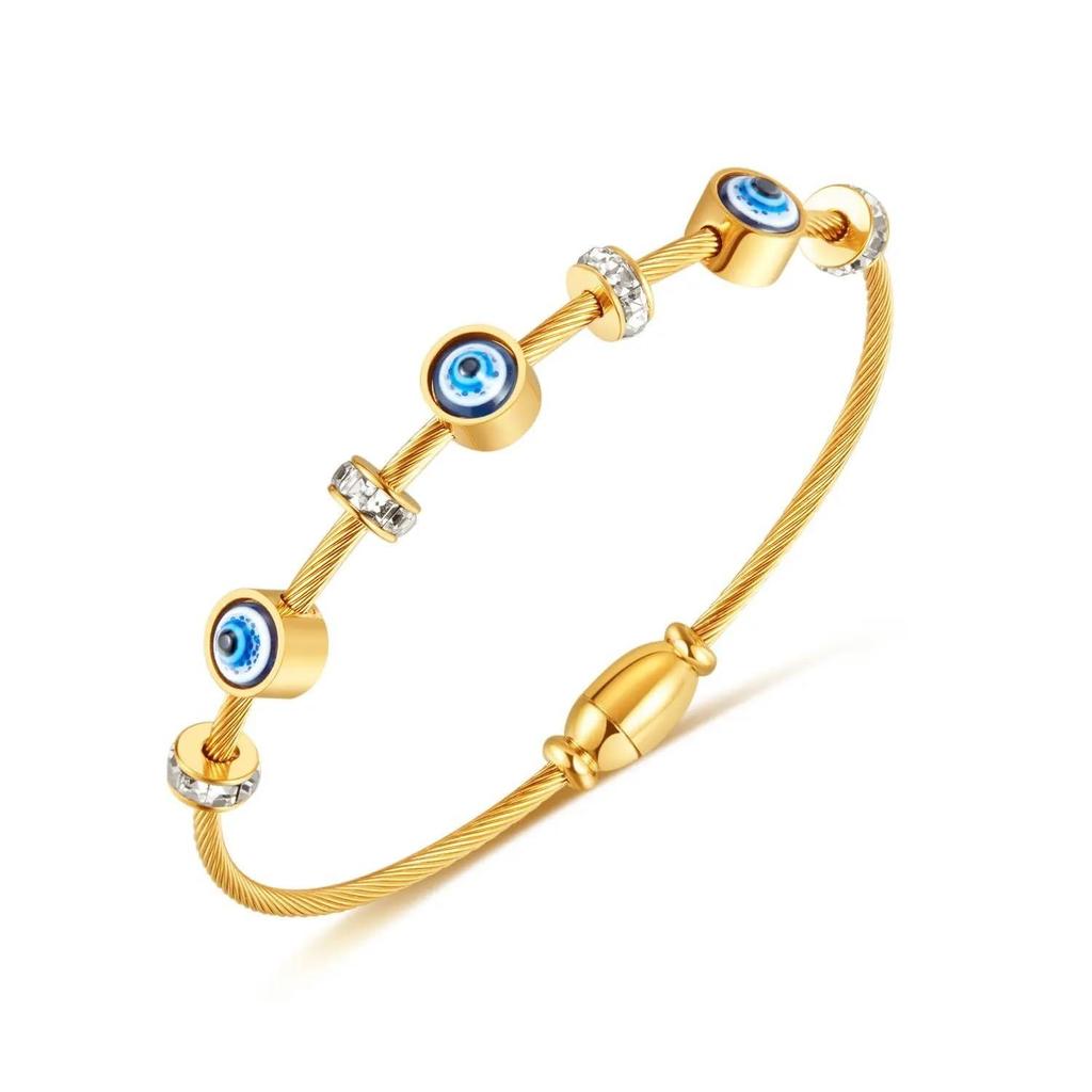 Evil Eye Bracelet for Woman Evil Eye Bangles for Women Anti Tarnish Stylish Stainless Steel Gold Bracelet for Girls Hand Kada