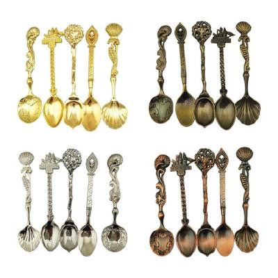 Retro Elegances Alloy Crafted 5Pcs Multifunctional Spoons Kitchen Utensils Collection Antique Relief Kitchen Accessorie