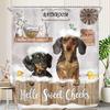 Grappige Teckel Hond Douchegordijn Kinderen Schattig Dier Puppy Rustiek Boerderij Dier Baden Houten Plank Landelijk Lief Huisdier Stof